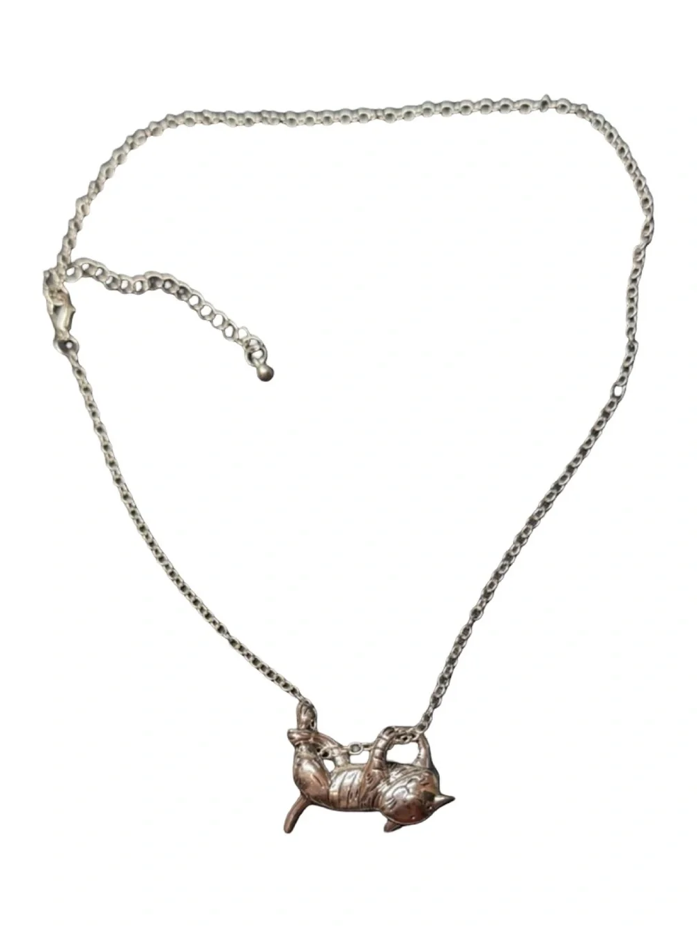 Whimsical Silver Color Cat Necklace – Playful Sculpted Kitty Pendant - Picture 6 of 7